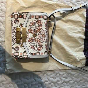 Tory Burch White, Floral and Octagon design small handbag.
